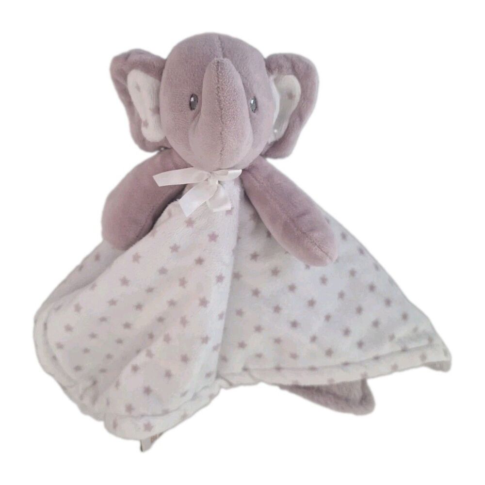 Blankets & Beyond Plush Pink Elephant Lovey White Stars Baby Security Blanket